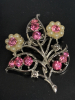 CORO Vintage Brooch Pink Rhinestone Flowering Tree Matching Earrings & Pink Lavender Bouquet Brooch - 3