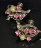 CORO Vintage Brooch Pink Rhinestone Flowering Tree Matching Earrings & Pink Lavender Bouquet Brooch - 4