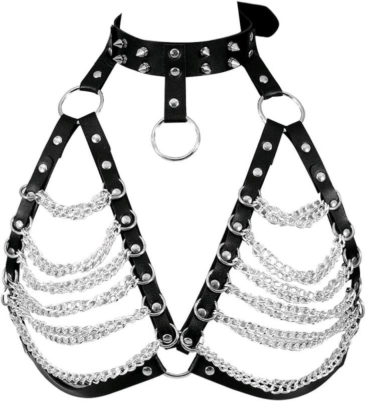 [Adults Only] New Punk Gothic Faux Leather Harness Bra | One Size Fits Most