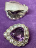 Hinged Pave Cluster Brilliant Rhinestone Bracelet Amethyst Cab Patented Purple Heart Earrings - 3