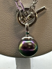 925 Sterling Silver Trombone Chain with Faux Tahitian Black Pearl Toggle Clasp 16 Inch - 5