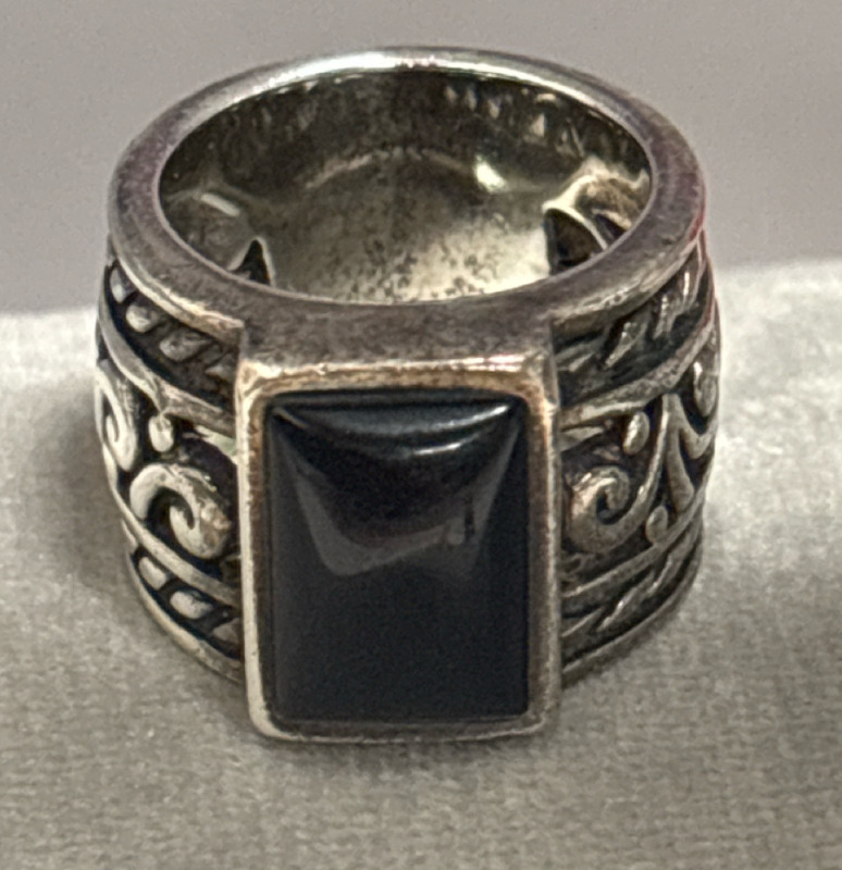 Silpada 925 Sterling Black Onyz wide Band Ring Ring 6.5<br/>