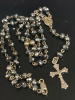 Sterling 925 Hematite Beaded Rosary Crucifix Necklace Stamped - 2