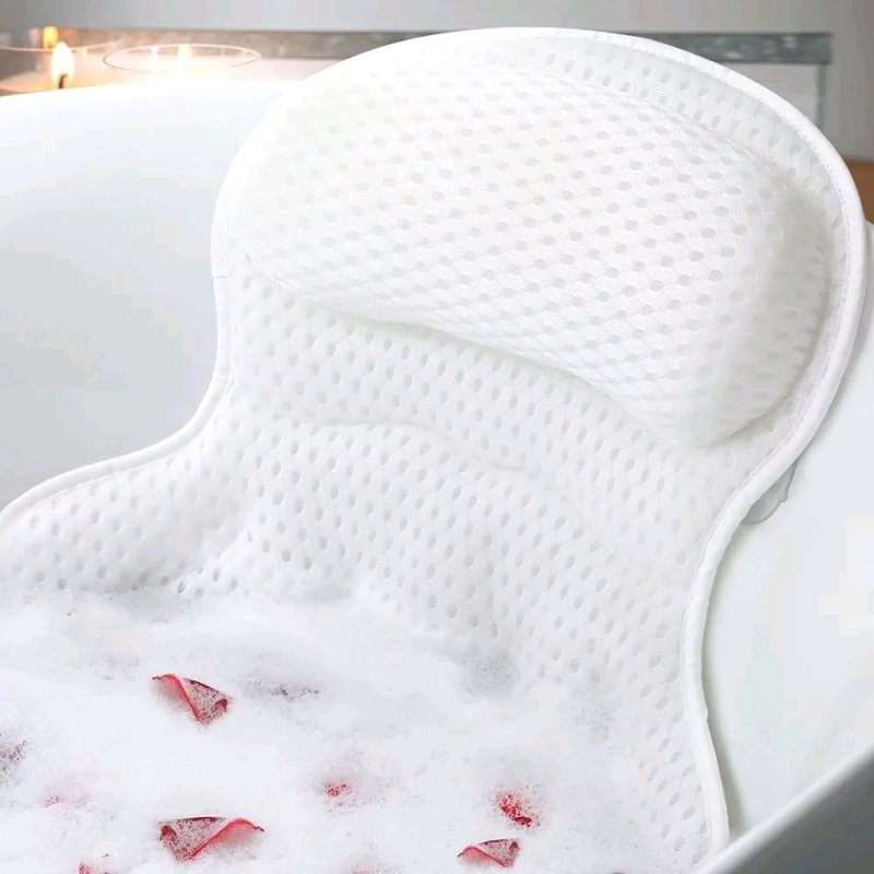 New 16" Luxury Bathtub Pillow for Neck and Back Support - 4D Mesh Fabric and Non-slip Suction Cups