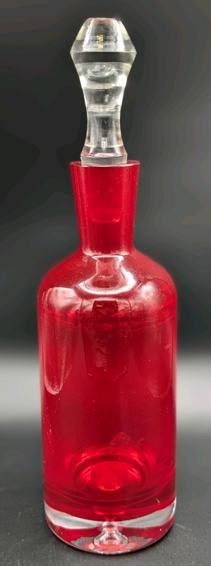 Large & Heavy Ruby Red Glass Decanter with Stopper | 13.5" Tall