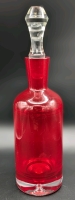 Large & Heavy Ruby Red Glass Decanter with Stopper | 13.5" Tall