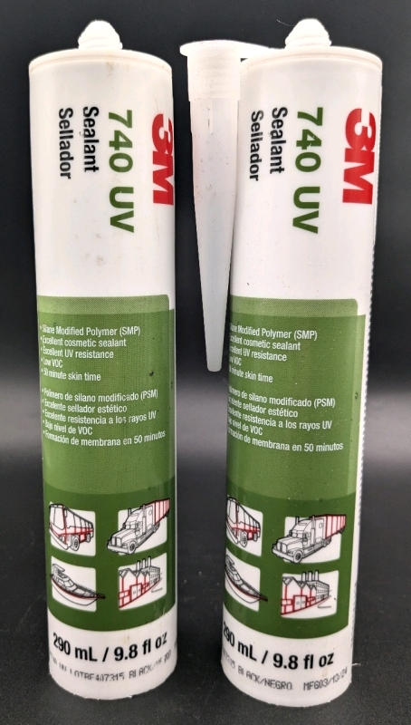 2 New 3M 740 Black UV Adhesive Sealant | 290ml ea