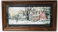 Cozy Vintage Framed Winter Cross-Stitch Wall Art | 18" x 10.4"