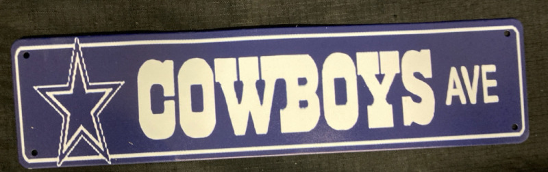 New Cowboys Ave Metal Sign 4&rdquo; L x 15&rdquo; w