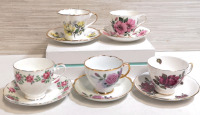 5 Vintage Teacups & Saucers - Royal Vale, Old Royal, Sandringham+