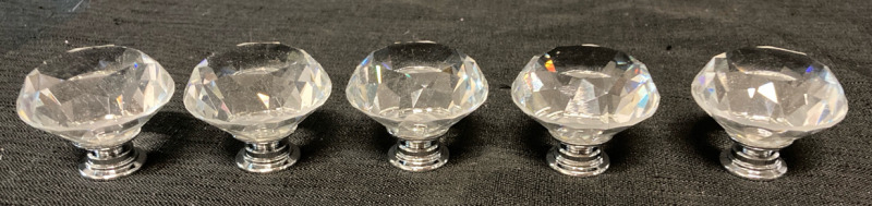 New 5 Pk Crystal Glass Cabinet Knobs 1.5” L x 1.5” w x 1.5” tall