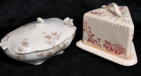 2 Vintage Dishes - 11" Long Johnson Bros Covered Serving Dish + 7" Tall Covered Cheese Dish