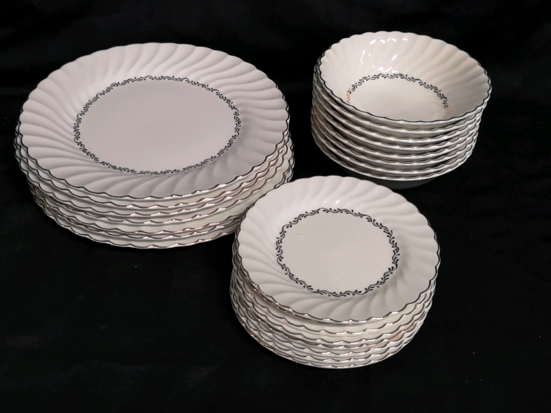 23 Vintage Johnson & Bros. Ironstone Snowflake Regency Dishes