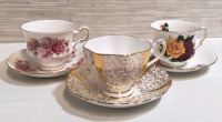 3 Vintage Queen Anne Teacups & Saucers