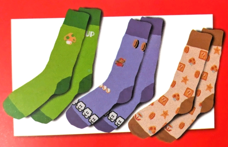 New Shoe Size 6-10 | 3 Pairs of Super Mario Crew Socks by Controller Gear : 1-Up, Classic Super Mario & [ ? ] Box Items (Coins, Mushrooms, Stars...etc)