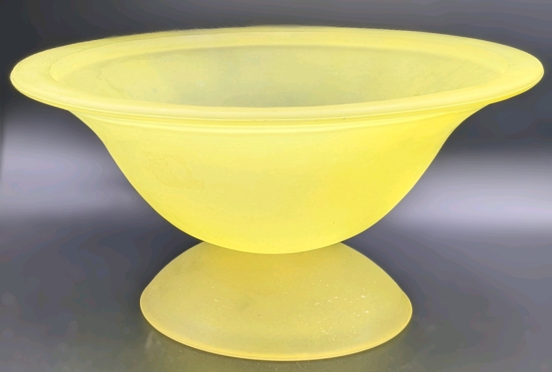 Large Bright Vintage Unsigned Tiffin Frosted Yellow Fruit Bowl | 11.6" Diameter x 5.6" Tall