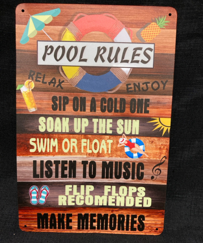 New Pool Rules Metal Sign 12&rdquo; L x 8&rdquo; w