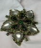 Sensational Moonstone Teardrop Glass Emerald Green Layered Wow Brooch - 2