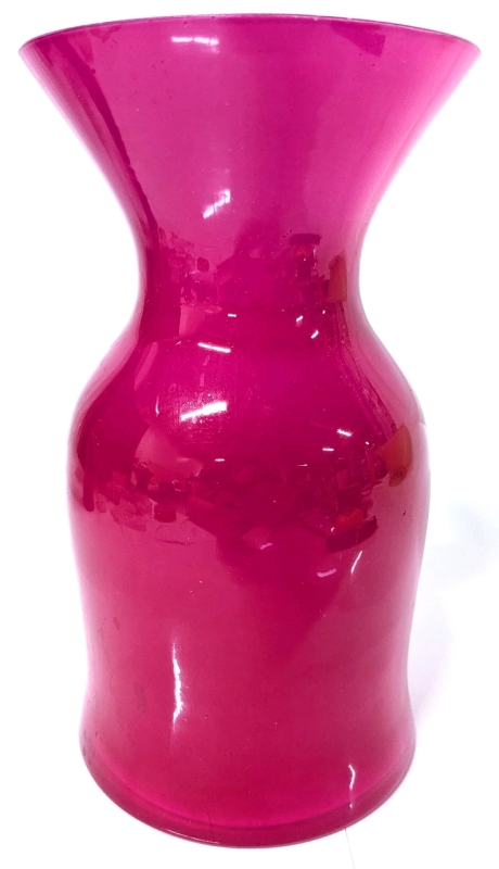 Vibrant Vintage Fuschia Pink Glass Vase with White Interior | 8.15" Tall