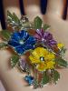 Exquisite Enamel Pansy Brooch 3 Inches Tiered Rich Enamel Work - 5