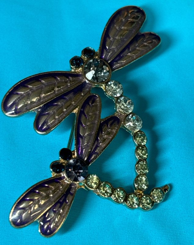 Double Dragonfly Rhinestone Brooch Rhinestones Enamel