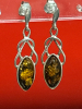 Celtic Amber Sterling Drop Earrings Pierced Modern Bangle - 2