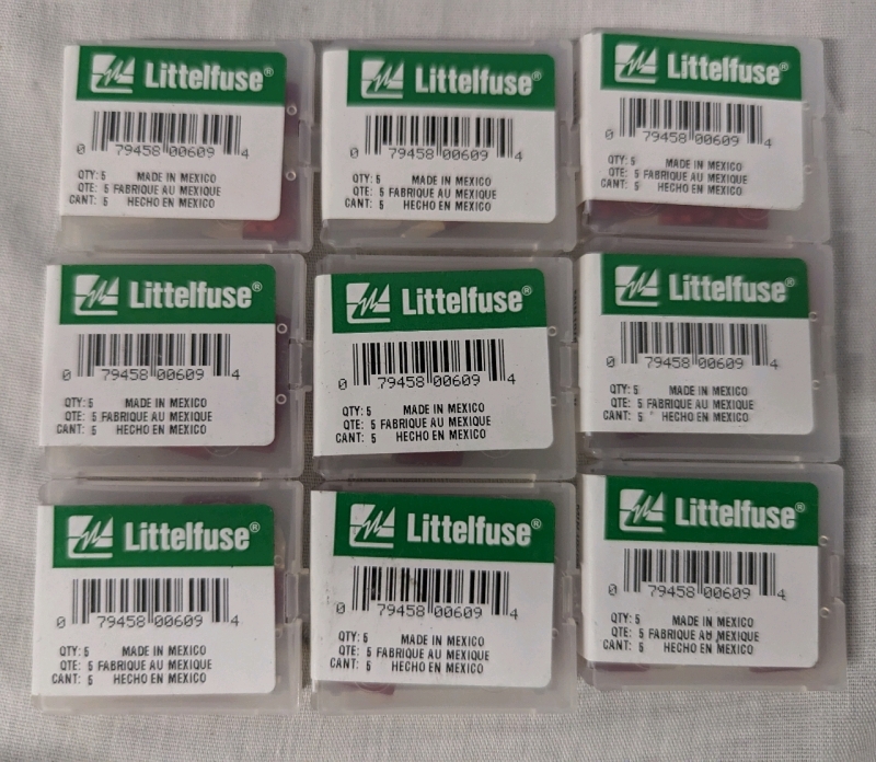 9 New | Littelfuse Min 10/0MIN010 V 5 Pack. Each pack retails for $5.99. Total Value $53.91