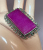 Victorian Filigree Large Rectangular Ruby Coloured Cabachon Brooch C Clasp - 6