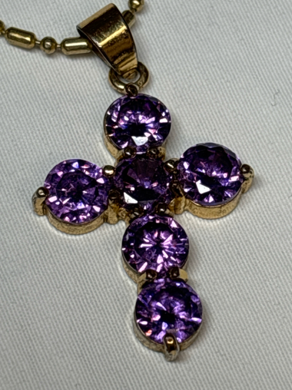 18KGP Amethyst Cross on 18KGP Chain Lobster Clasp Stamped