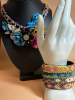 Retro Statement Garden in Bloom Necklace Wide Embroidered Cuff with Rhinestones - 5