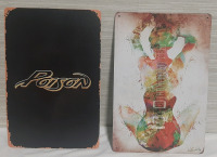 New 2pc Poison + Guitar Metal Signs - 12" X 8"