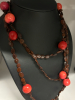 Red Gunja Beads Carved Flower Sea Bean Necklace & Bracelet - 5