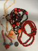 Red Gunja Beads Carved Flower Sea Bean Necklace & Bracelet - 6