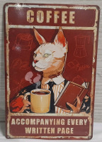 New Coffee Cat Metal Sign - 12" X 8"