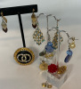 Rhinestones Scarf clip Earrings and Gold tone Charms