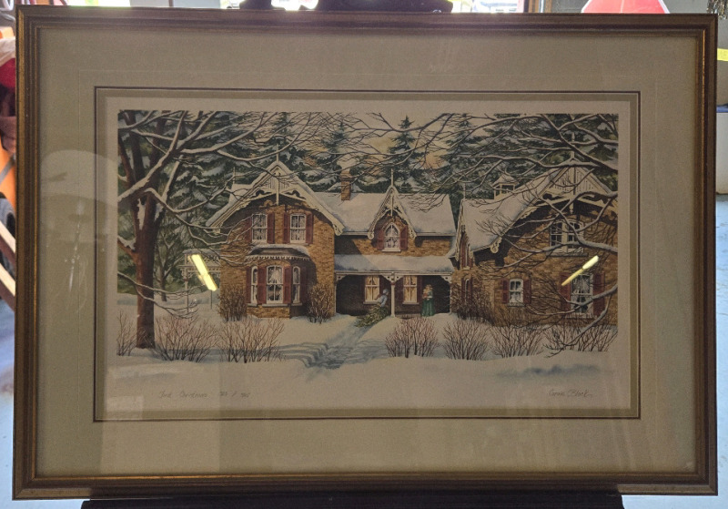 * Signed *Vintage Carole Black: "First Christmas" Wooden Framed Print ( 323 of 395 ) | Frame Size ( 31" x 22" )