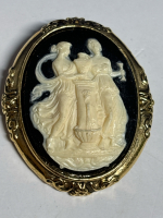 Large Black Oval Carved Cameo Brooch At the Obelisk