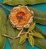 Large Vintage Signed Sarah Cov Canada | Enameled Clawset Honey Citrine Open-Cab Flower Brooch | 2.3" x 2.75"