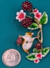 Adorable Enameled Fieldmouse Brooch with Berries & Blossoms | 2.3" Long - 2