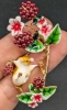 Adorable Enameled Fieldmouse Brooch with Berries & Blossoms | 2.3" Long - 4