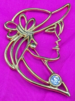 Striking Signed Vintage Tono Bezel-Set Gold Tone Fashionable Woman Outline Brooch | 2.8" Long