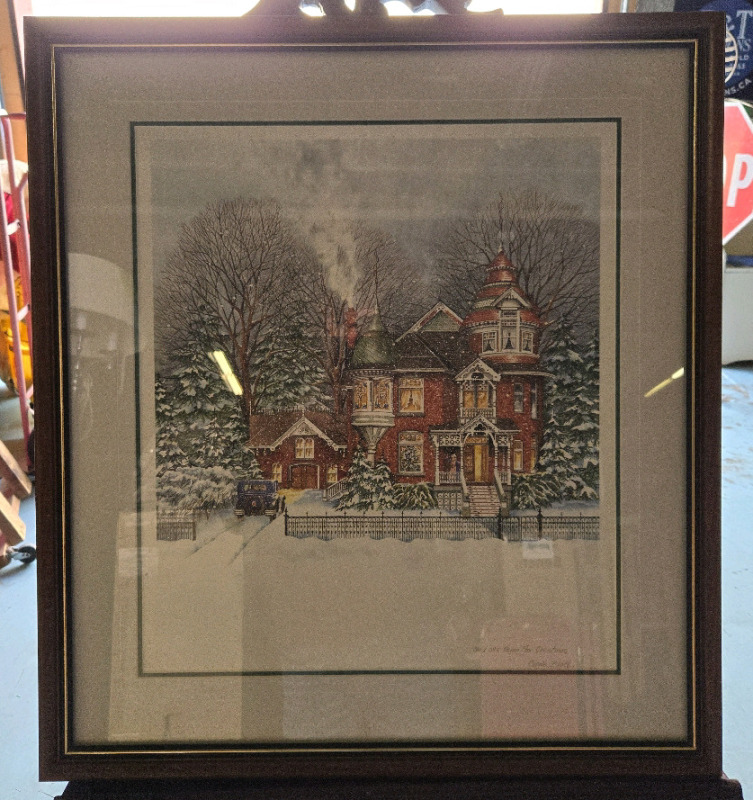 * Signed * Vintage Carole Black: "Home For Christmas" Wooden Framed Print ( 321 of 395 ) | Frame Size ( 24" x 26.5" )