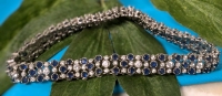 Beautiful Vintage Joan Rivers Silver Tone Bracelet Clear + Cobalt Blue Rhinestones & Safety Latch | 8" Long