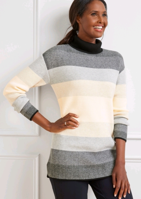 New TALBOTS TURTLENECK SWEATER - OMBR&Eacute; STRIPE sz Medium