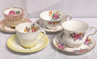 4 Vintage Royal Stafford, Royal Grafton Cups & Saucers - Made in England