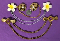 3 Vintage Sweater Clips / Pins incl Flowers Germany, Faux Pearls + | 6.5" - 7.75"