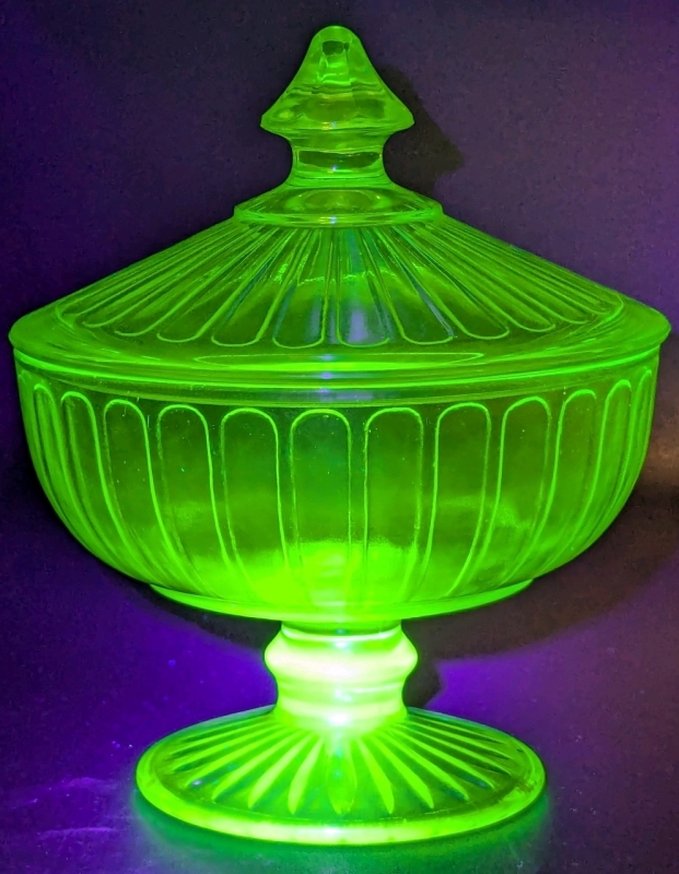 Brilliant Vintage Uranium Glass Candy Dish w Lid | 4.8" Diameter x 5.75" Tall