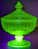 Brilliant Vintage Uranium Glass Candy Dish w Lid | 4.8" Diameter x 5.75" Tall