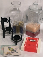 New Home Decor Lot - Candles, Vase, Cookie Jar, Coasters+