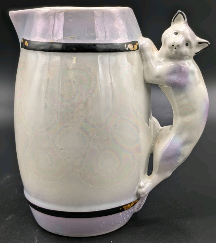 Fun Vintage Luster Ware Climbing Cat Pitcher Made in Slovakia | 6.5" Tall